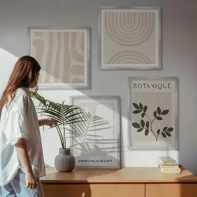 Boho Pflanzenposter als mehrteiliges Wandbild mit Rahmen