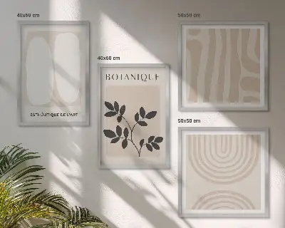 Boho Pflanzenposter als mehrteiliges Wandbild mit Rahmen