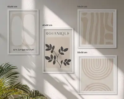 Boho Pflanzenposter als mehrteiliges Wandbild mit Rahmen