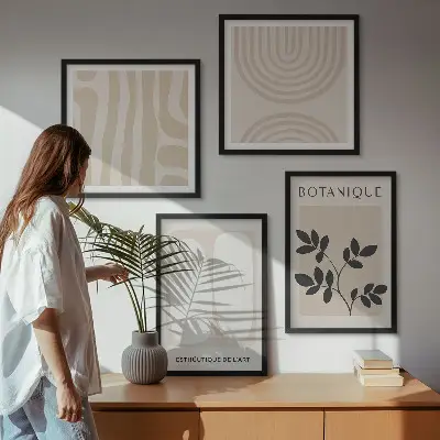 Boho Pflanzenposter als mehrteiliges Wandbild mit Rahmen