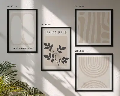 Boho Pflanzenposter als mehrteiliges Wandbild mit Rahmen