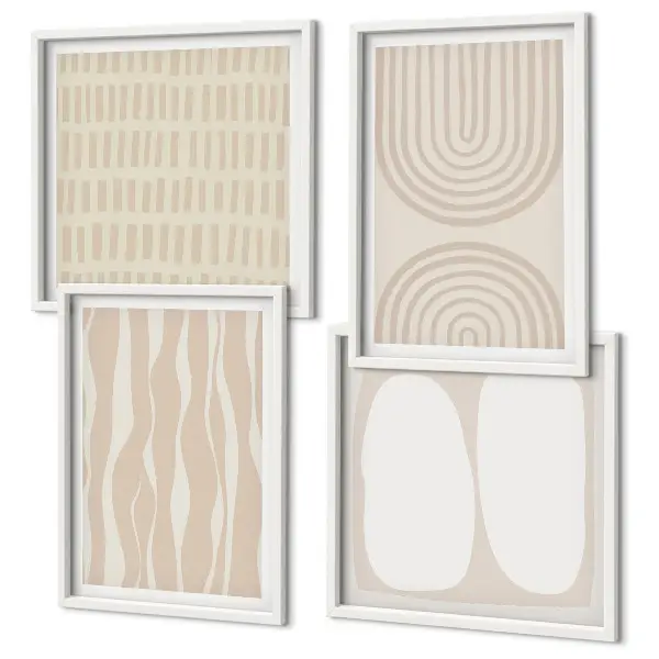 Abstrakte Boho-Musterformen als mehrteiliges Wandbild mit Rahmen