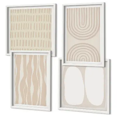 Abstrakte Boho-Musterformen als mehrteiliges Wandbild mit Rahmen