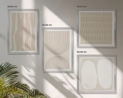 Abstrakte Boho-Musterformen als mehrteiliges Wandbild mit Rahmen