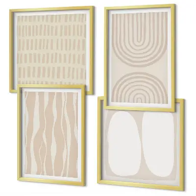 Abstrakte Boho-Musterformen als mehrteiliges Wandbild mit Rahmen