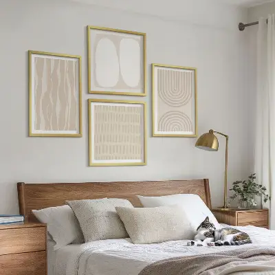Abstrakte Boho-Musterformen als mehrteiliges Wandbild mit Rahmen