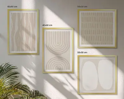 Abstrakte Boho-Musterformen als mehrteiliges Wandbild mit Rahmen