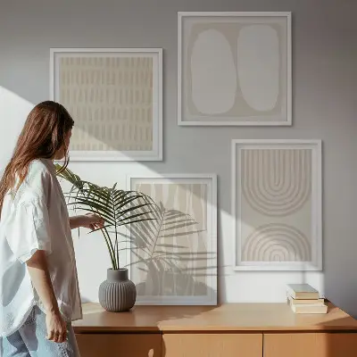 Abstrakte Boho-Musterformen als mehrteiliges Wandbild mit Rahmen