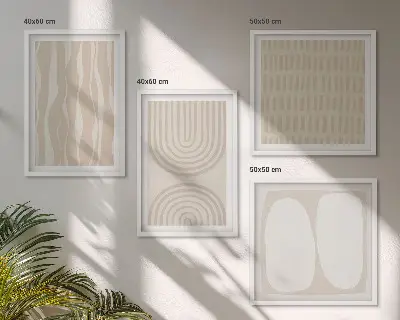 Abstrakte Boho-Musterformen als mehrteiliges Wandbild mit Rahmen