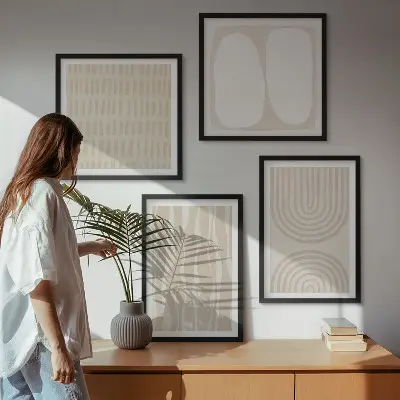 Abstrakte Boho-Musterformen als mehrteiliges Wandbild mit Rahmen