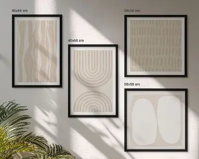 Abstrakte Boho-Musterformen als mehrteiliges Wandbild mit Rahmen