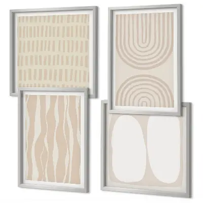 Abstrakte Boho-Musterformen als mehrteiliges Wandbild mit Rahmen