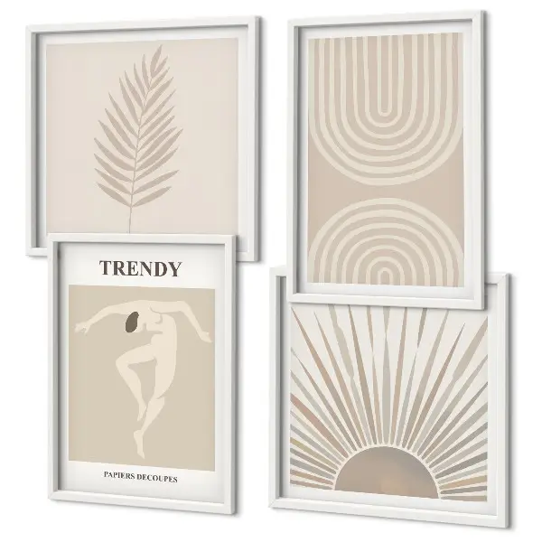 Abstrakte Poster im Boho-Stil in Pastellfarben als Polyptychon mit Rahmen