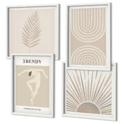Abstrakte Poster im Boho-Stil in Pastellfarben als Polyptychon mit Rahmen