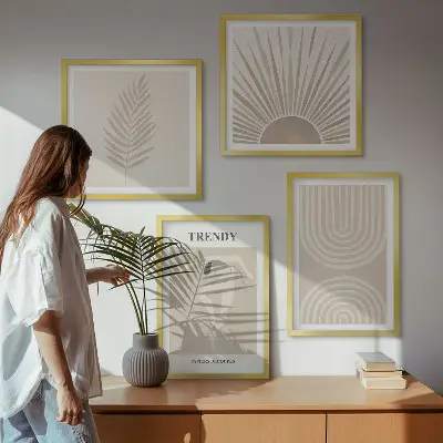 Abstrakte Poster im Boho-Stil in Pastellfarben als Polyptychon mit Rahmen