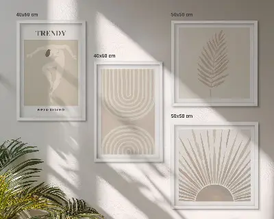 Abstrakte Poster im Boho-Stil in Pastellfarben als Polyptychon mit Rahmen