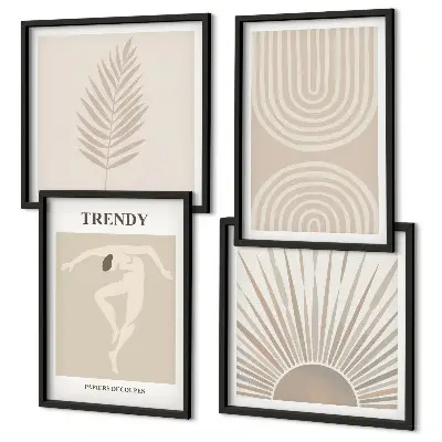 Abstrakte Poster im Boho-Stil in Pastellfarben als Polyptychon mit Rahmen