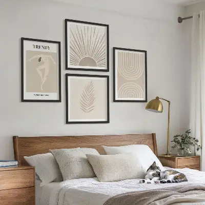 Abstrakte Poster im Boho-Stil in Pastellfarben als Polyptychon mit Rahmen