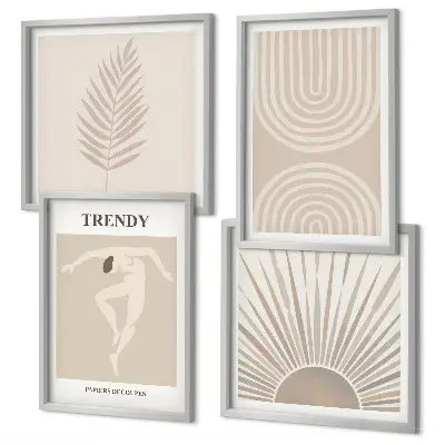 Abstrakte Poster im Boho-Stil in Pastellfarben als Polyptychon mit Rahmen