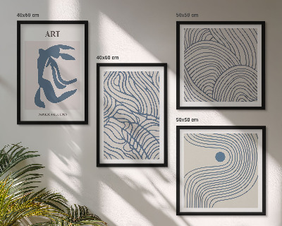 Wanddeko-set Abstrakte blaue Linien