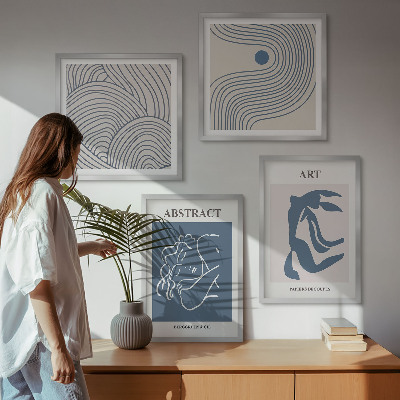Polyptychon mit rahmen Poster mit abstrakten Linien und Wellen