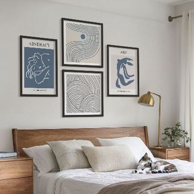 Polyptychon mit rahmen Poster mit abstrakten Linien und Wellen