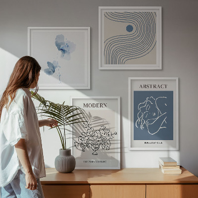 Wanddeko-set abstrakte Poster mit Blumenlinien