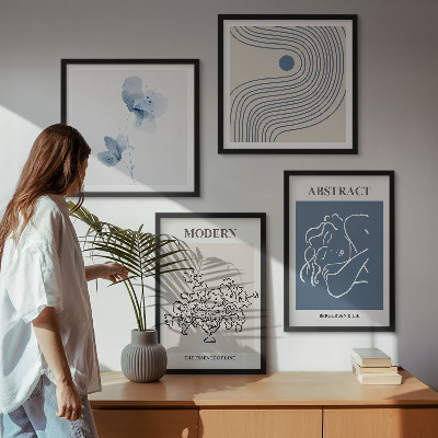 Wanddeko-set abstrakte Poster mit Blumenlinien
