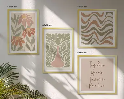 Abstrakte Pastellblumen als gerahmtes Polyptychon