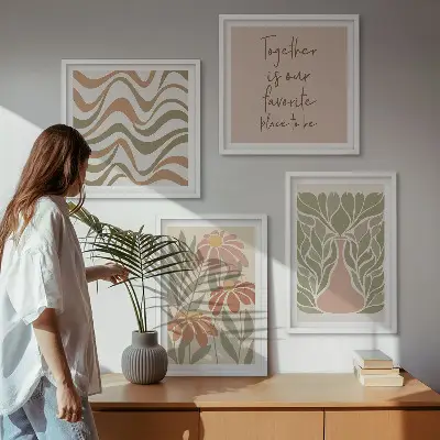 Abstrakte Pastellblumen als gerahmtes Polyptychon
