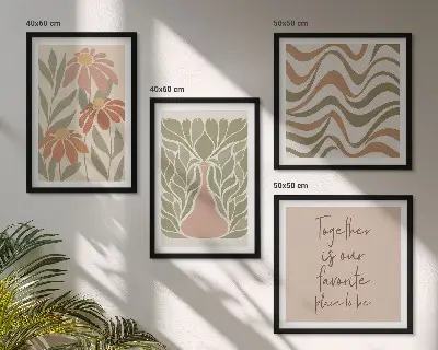 Abstrakte Pastellblumen als gerahmtes Polyptychon