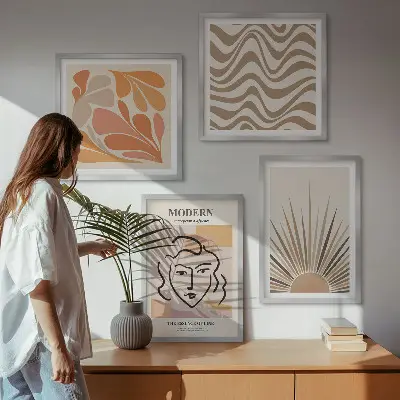 Polyptychon mit Rahmen in sonnigen Boho-Pastelltönen