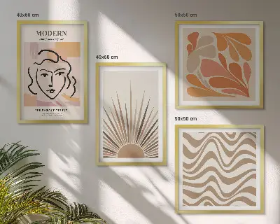 Polyptychon mit Rahmen in sonnigen Boho-Pastelltönen