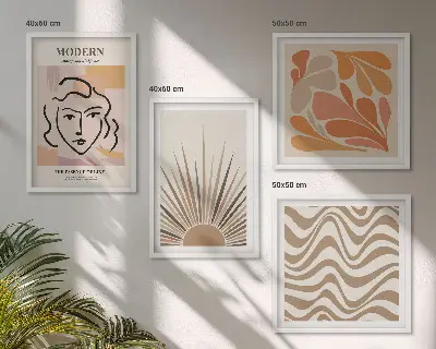 Polyptychon mit Rahmen in sonnigen Boho-Pastelltönen