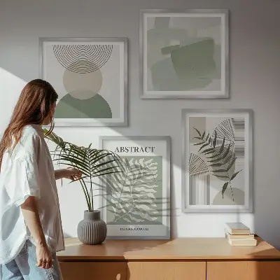 Botanische Boho-Abstraktionen als gerahmtes Polyptychon