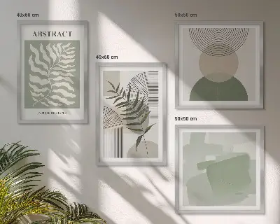 Botanische Boho-Abstraktionen als gerahmtes Polyptychon