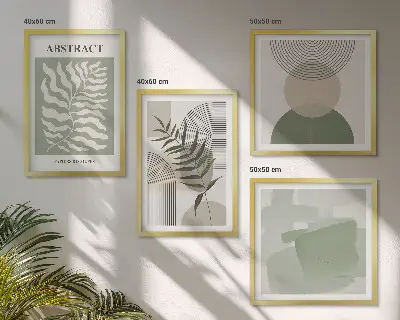 Botanische Boho-Abstraktionen als gerahmtes Polyptychon