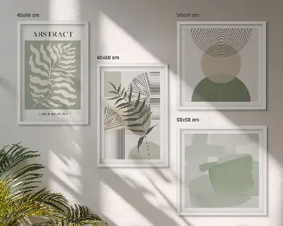 Botanische Boho-Abstraktionen als gerahmtes Polyptychon