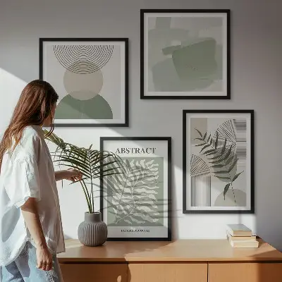 Botanische Boho-Abstraktionen als gerahmtes Polyptychon