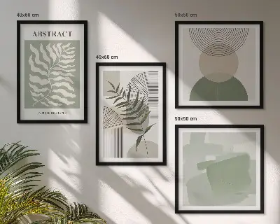 Botanische Boho-Abstraktionen als gerahmtes Polyptychon