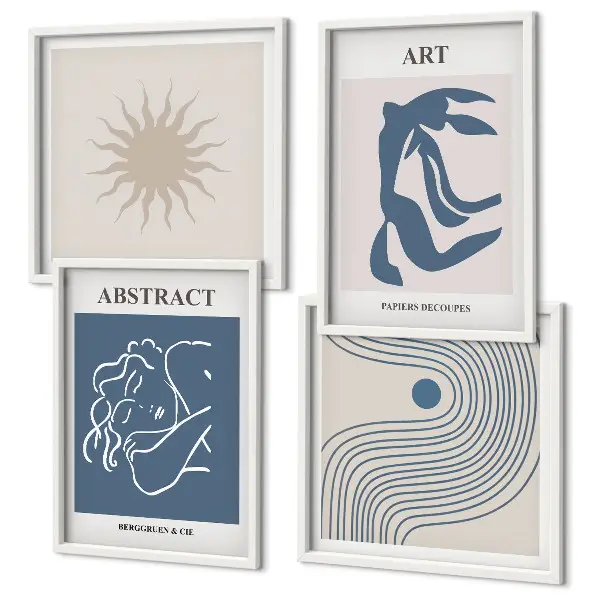 Abstraktes Wandbild im Stil von Matisse als gerahmtes Polyptychon