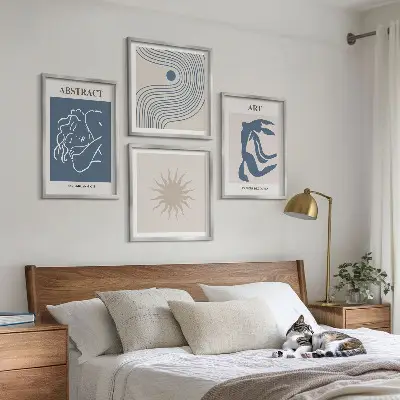 Abstraktes Wandbild im Stil von Matisse als gerahmtes Polyptychon