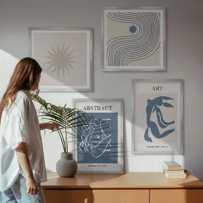 Abstraktes Wandbild im Stil von Matisse als gerahmtes Polyptychon