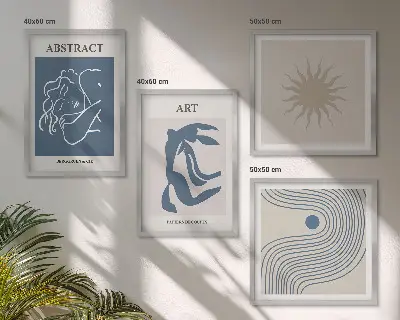 Abstraktes Wandbild im Stil von Matisse als gerahmtes Polyptychon
