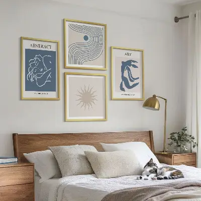 Abstraktes Wandbild im Stil von Matisse als gerahmtes Polyptychon