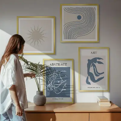 Abstraktes Wandbild im Stil von Matisse als gerahmtes Polyptychon