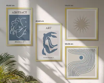 Abstraktes Wandbild im Stil von Matisse als gerahmtes Polyptychon