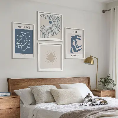 Abstraktes Wandbild im Stil von Matisse als gerahmtes Polyptychon