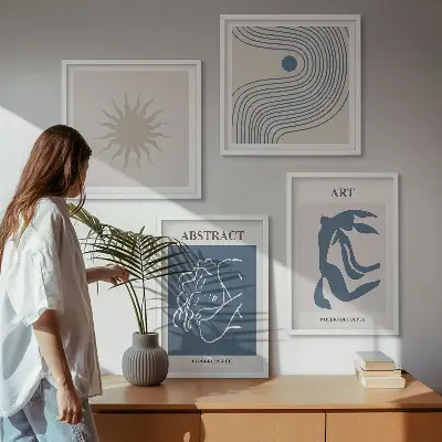 Abstraktes Wandbild im Stil von Matisse als gerahmtes Polyptychon