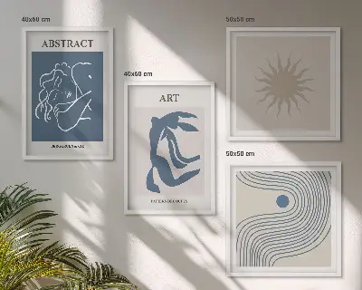 Abstraktes Wandbild im Stil von Matisse als gerahmtes Polyptychon